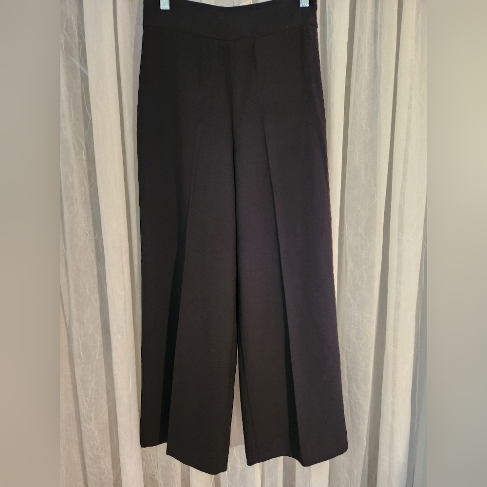 Zara Office Wear Black Wide-leg Flare Pants, Flat Waistband Side Zip, Size S